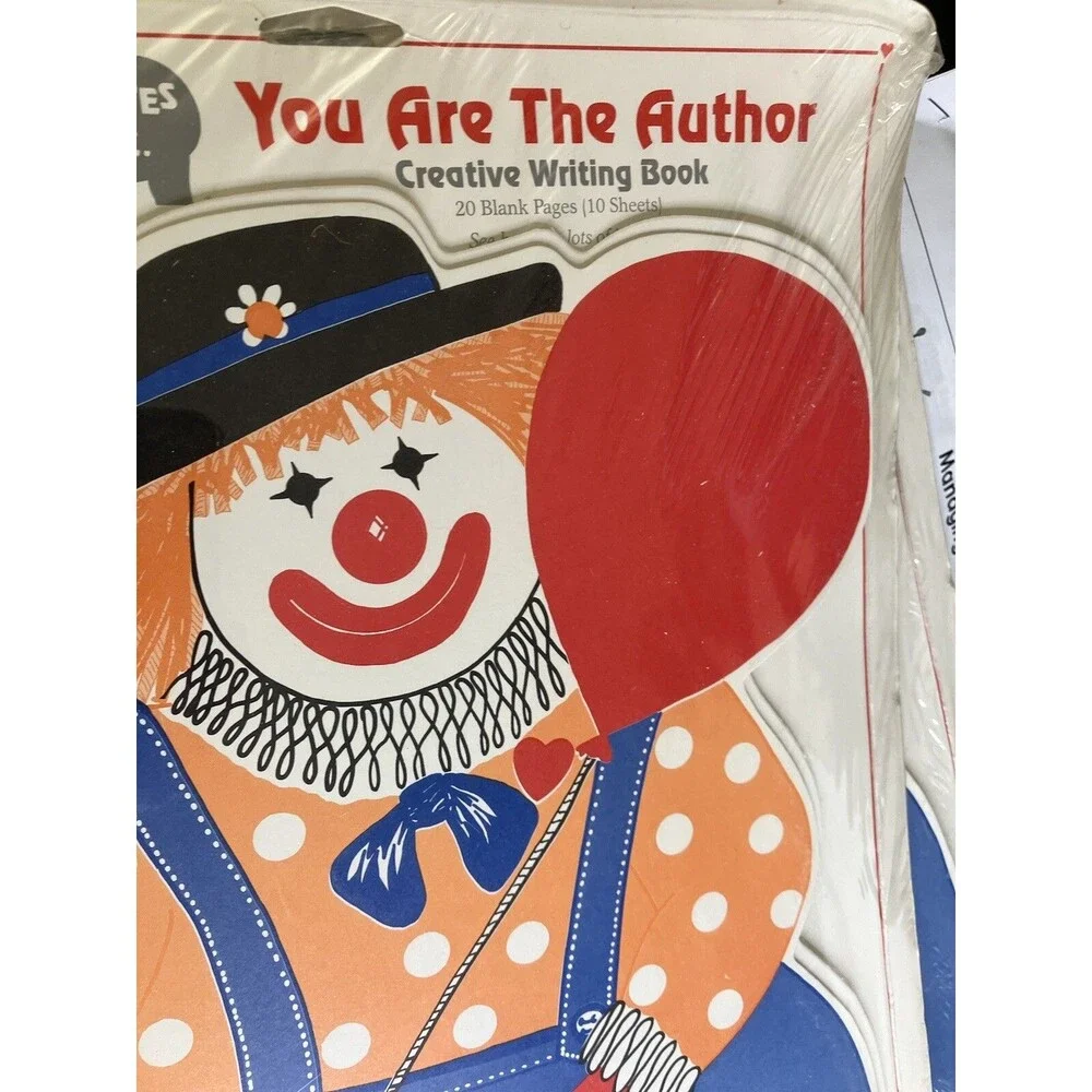 Vintage SHAPES ETC Creative Writing Book (1989) Clown - 10 Jumbo Sheets Paper